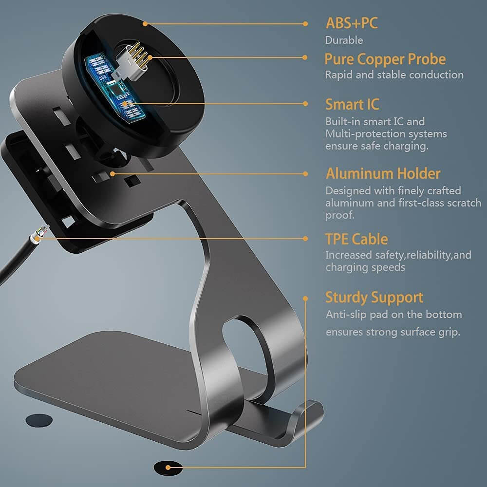 Zitel Charger Stand for Garmin Fenix 5/5S/5X Plus, Fenix 6/6S/6X Pro, Forerunner 945/935/245/45/45S, Vivoactive 3/4, Venu Sq Music/2/2S/4S - Silver