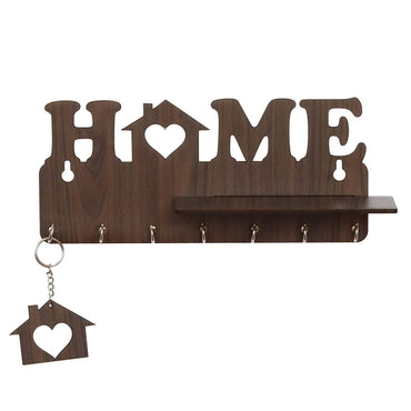 Webelkart Designer "Home" Keys Wooden Key Holder with 7 Hooks, Free Keychain (29 cm x 13.5 cm x 0.4 cm, Brown)