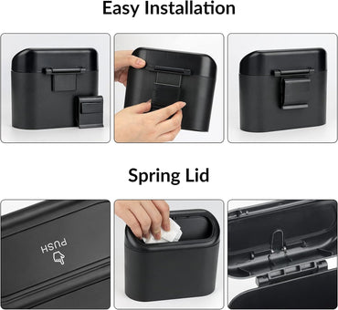 Trashify: Compact Car Push Trash Can with Auto Lid Close Leak-Proof Design & Door Hook Mini Dustbin for Mess-Free Travel