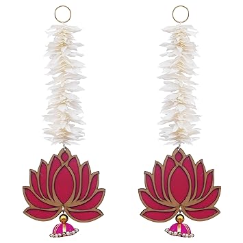 JaipurCrafts Premium Yellow Lotus with White Gajra Flower Wall Hanging |Lotus Back Drop Hanging | Wall Decor |Temple Decor Wall Hanging Home and Office Decor (Pink)