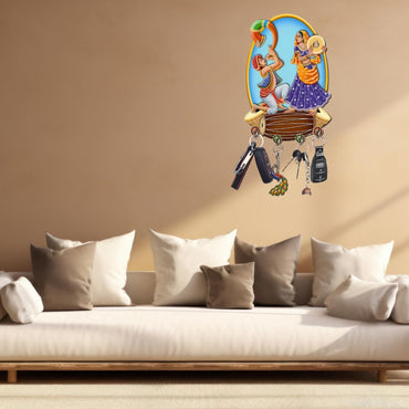 Webelkart Antique Rajasthani Designer Wooden Key Holder for Home/Office Decor, Key Hanger for Wall Decor,Key Holder for Home and Living Room Home Decor Item (11" Inches)