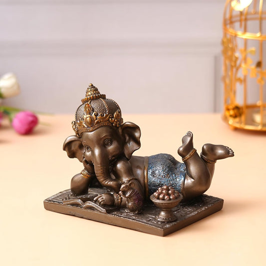 Webelkart Polyresin Book Reading Ganesha murti for Home,Ganesha Idol Statue Showpiece |Decoration Items for Home Decor|Table Decorative Gifts(6" Inches)
