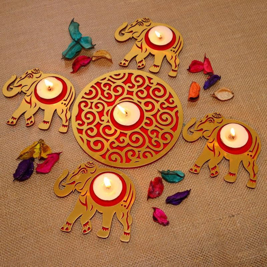 Webelkart Premium Elephant Rangoli Tealight Candle Holder Diwali Gift Item, Festival Decorative Item, Diwali Home Decoration Diya Pooja Decor Item (Set of 10) (Model-2)