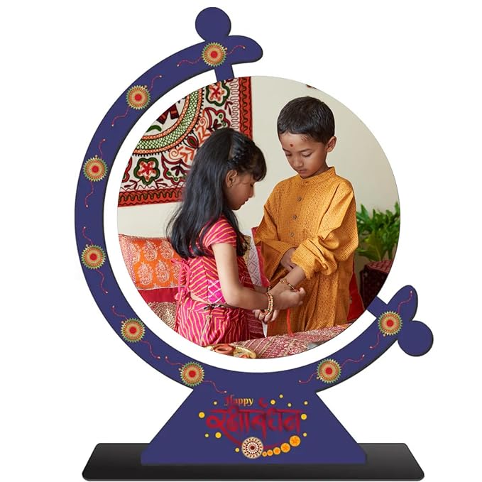 Webelkart 4 Rakhi Combo for Bhaiya and bhabhi with Kids Customised Best Wishes Stand with Image Upload and Customised Keychain with Photo Print and Greeting Cards and Roli Chawal Pack