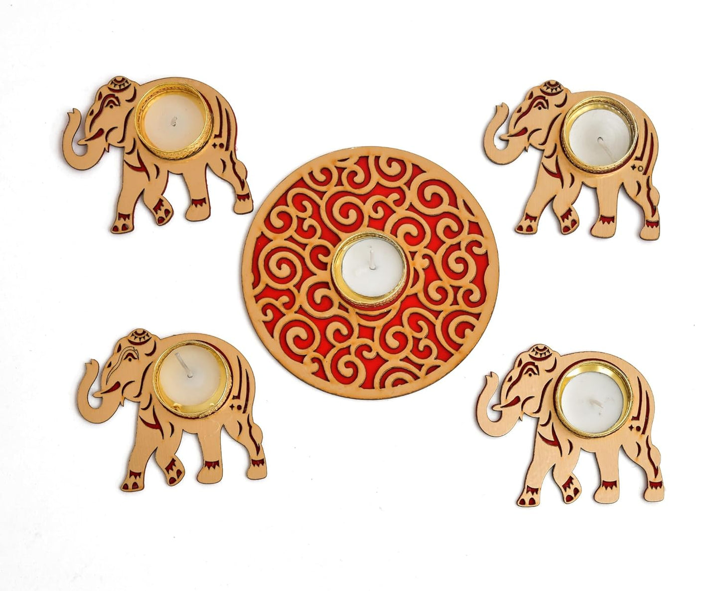 Webelkart Premium Elephant Rangoli Tealight Candle Holder Diwali Gift Item, Festival Decorative Item, Diwali Home Decoration Diya Pooja Decor Item (Set of 10) (Model-2)