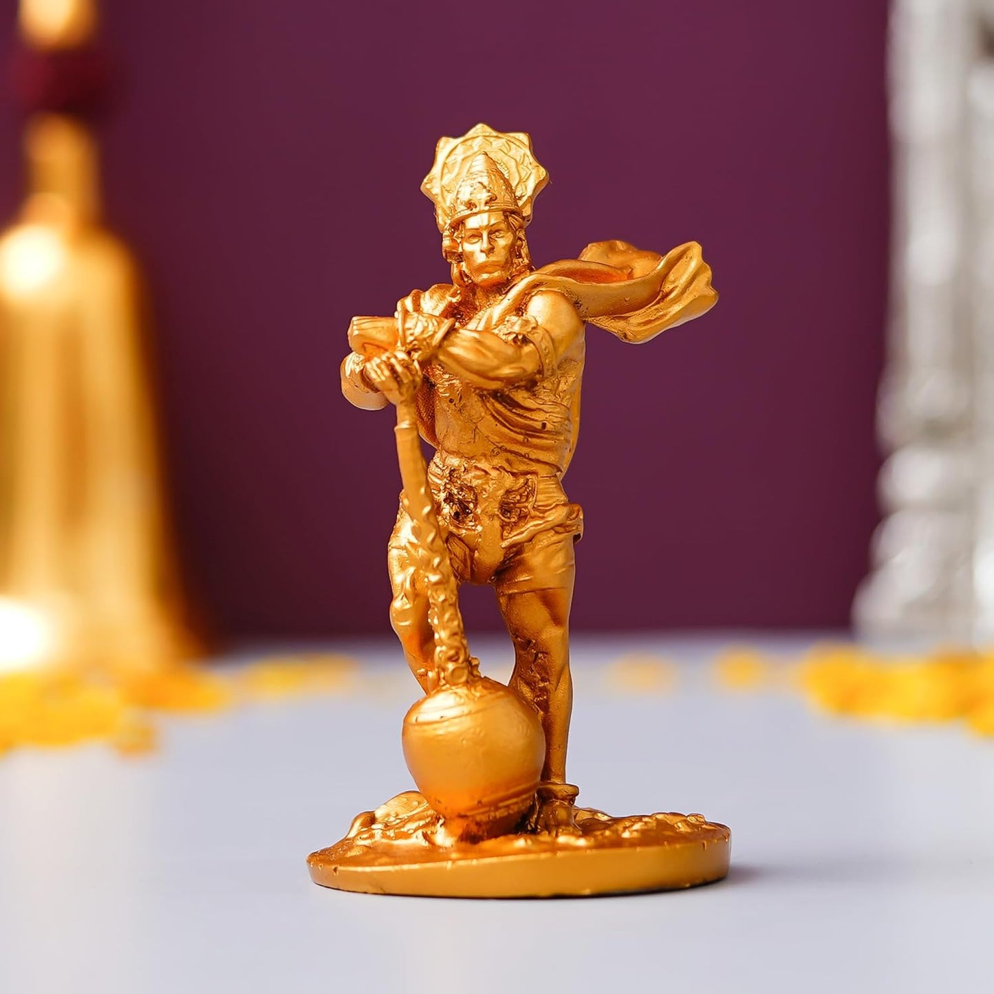 Webelkart Premium Resin Gold Lord Hanuman Ji/Balaji Ji/Bajrang Bali Idol Statue for Home/Office Decor,Hanuman Ji Murti for Puja Room, Hanuman Idol for car Dashboard (4.5" Inches)