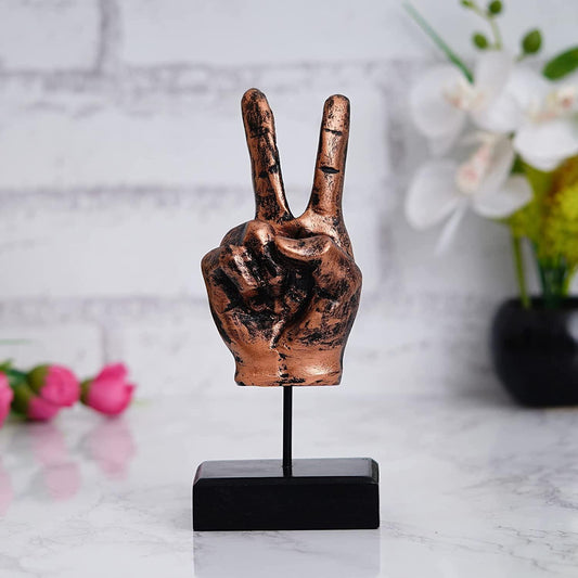 Webelkart Polyresin Modern Hand Gesture Desk Statues Human Finger Polyresin Showpiece Statue On Iron Stand