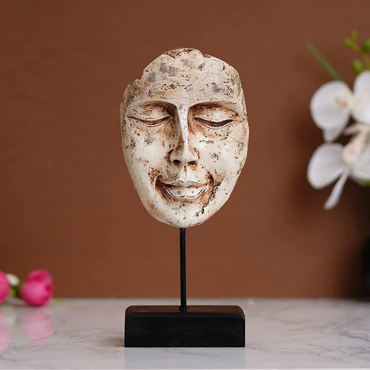 Webelkart Poly Resin Human Face Sculptures Showpieces On Stand Showpiece for Home Decoration Living Room Bedroom Office Décor (White Gold, 9 Inches)