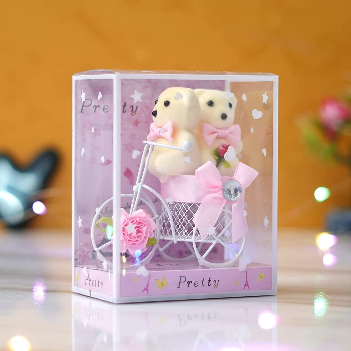 Webelkart® Premium Valentine Heart Shape Box with 3 Pink Roses, 1 Teddy and 1 Artificial Gold Rose and Heart Shape Box with 3 Pink Roses, 1 Teddy and 1 Artificial Gold Rose