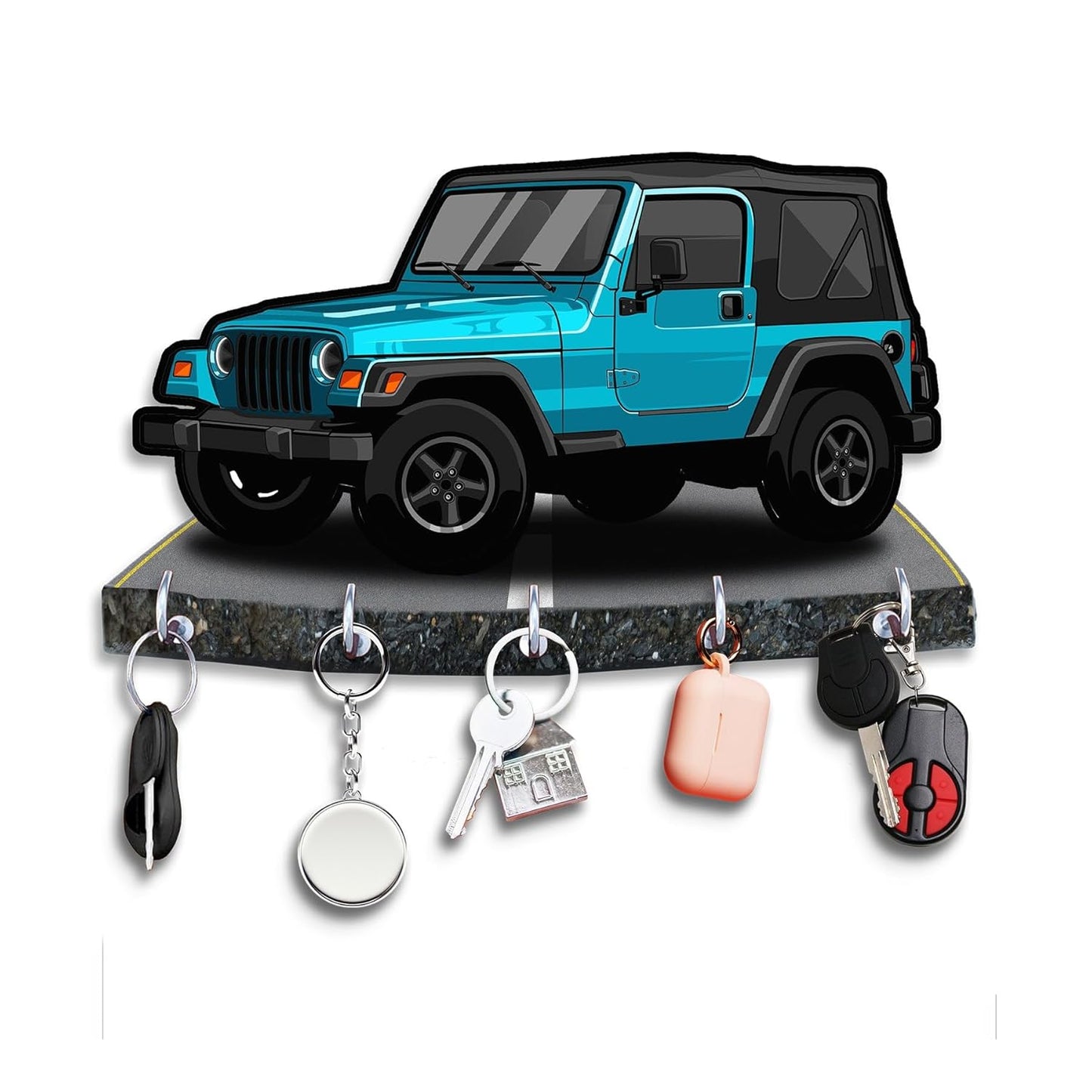 JaipurCrafts Premium HD UV Printed mahindra Thar designer Wooden Key Holder Home and Office Decor (10 X 6 Inch, Wood, Multicolor)