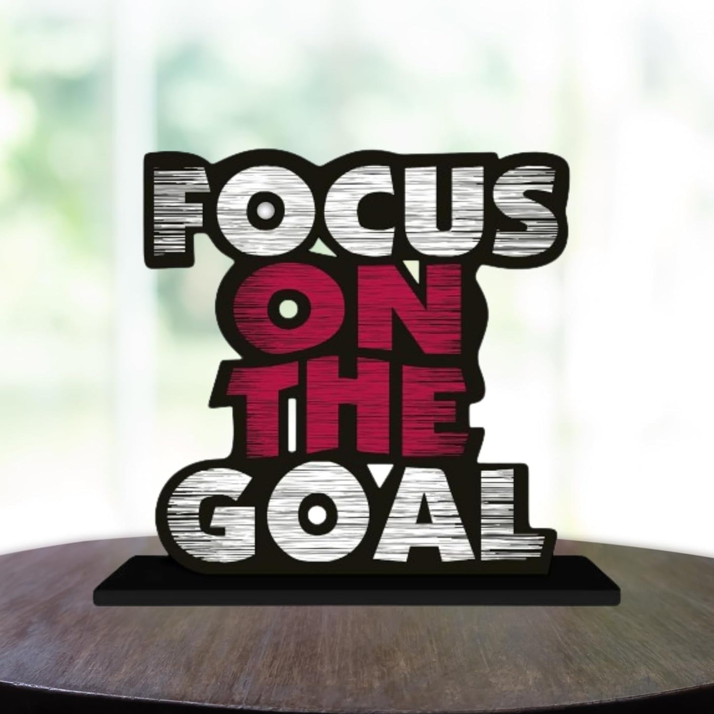 JaipurCrafts Premium Wooden Focus On The Goal Motivational Quotes Table Decoration for Office Desk | Home Decor Item | Living Room | Modern Art Wood Showpiece Gift Items
