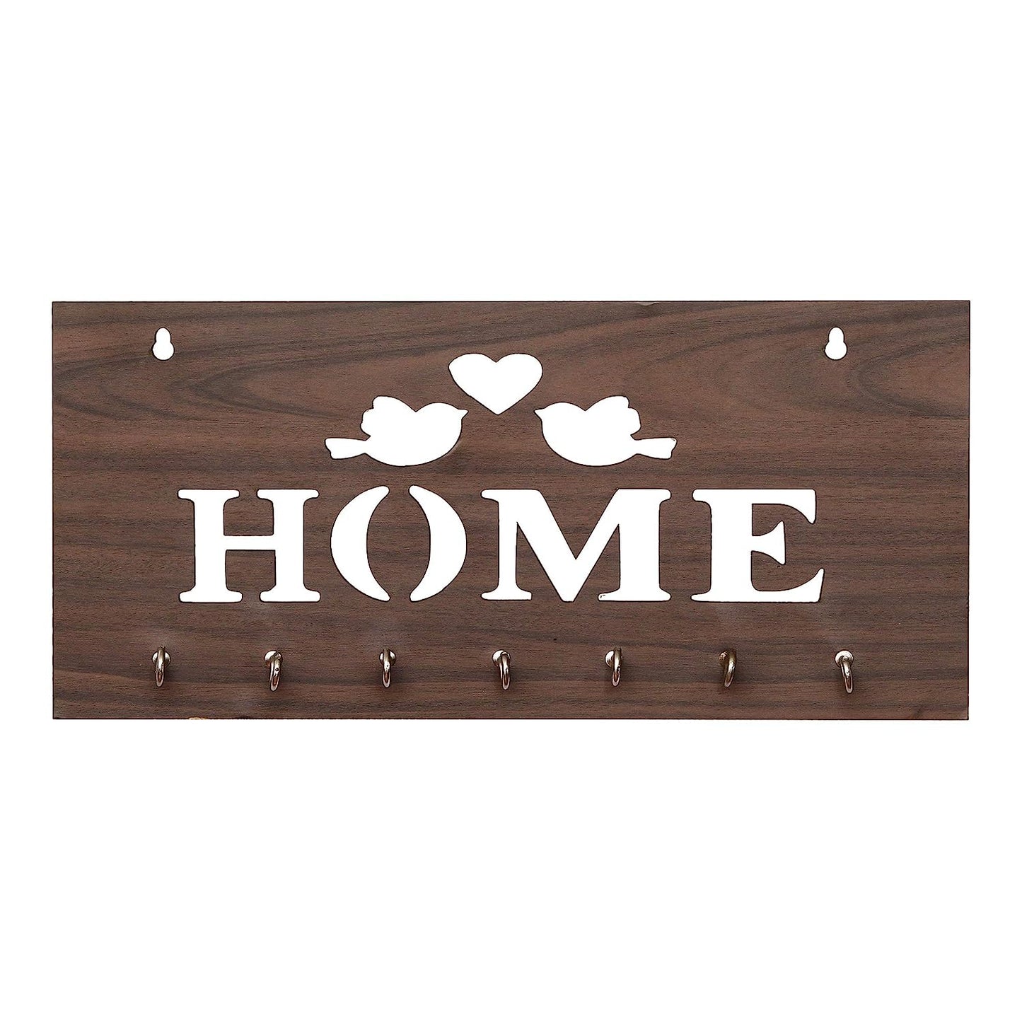 Webelkart Premium Two Birds Wooden Key Holder (29 cm x 13.5 cm x 0.4 cm, Brown)- 7 Hooks