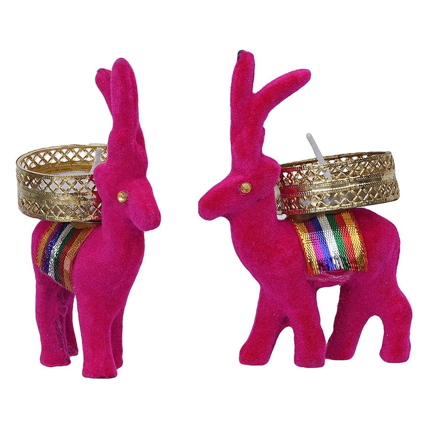 Webelkart Cute Christmas Reindeer Tealight Candle Holder - 2 pc (Pink) Reindeer Shaped tealight Holder, Diwali Gift, Diwali Lights, Diwali tealight