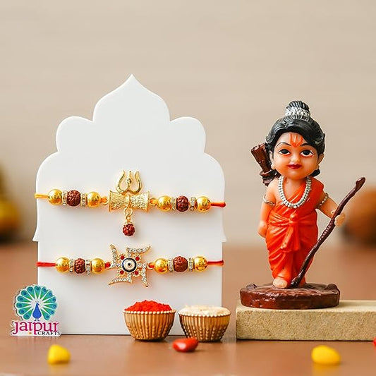 Webelkart Combo of 2 Rakhi for Brother Bhabhi With Cute Shree Ram Idol For Car Dashboard,Rakhi for Bhaiya and Bhabhi With Greeting Card and Roli Chawal