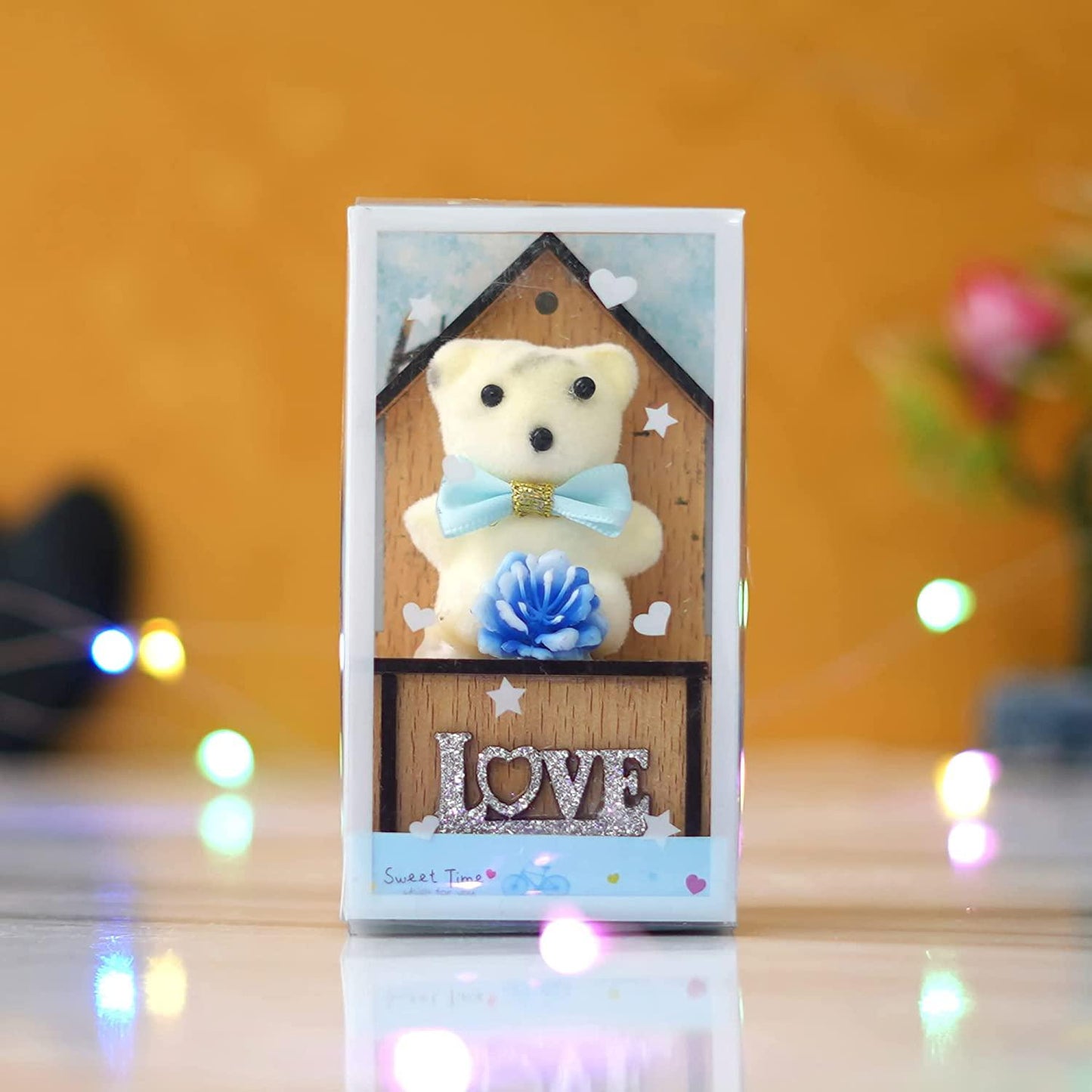 Webelkart® Premium Love Teddy Bear On Wood Stand Gift Box- Valentine Gift for Girlfriend/Boyfriend-Valentine Gift for Couples (Sky Blue)
