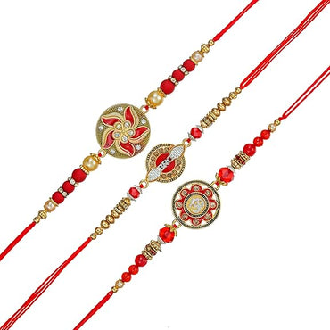 Webelkart Pack Of 3 Rakhi With Free Wooden Raksha Bandhan Magnet Gift For Bhaiya Bhabhi.Rakhi For Brother and Sister,Lumba Rakhi For Bhabhi, Couple Gift Set
