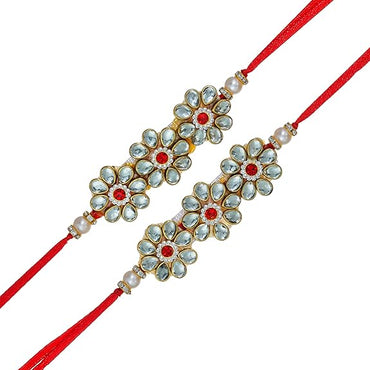 Webelkart Antique Set of 2 Kundan Rakhi With Magnet And Roli Chawal Pack Gift For Bhaiya Bhabhi,Lumba Rakhi For Bhabhi, Couple Gift Set