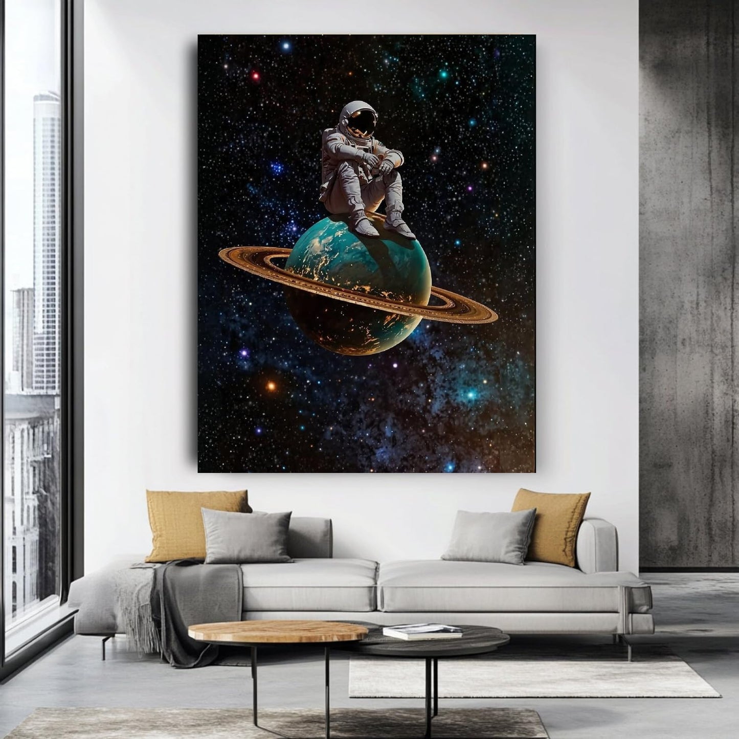 Webelkart Antique Wooden Canvas Astronaut Print Wall Painting For Wall Decor/Wall Art Print for Living Room/Home Decoration Gift Item, Wall Painting (19 x13 Inches)