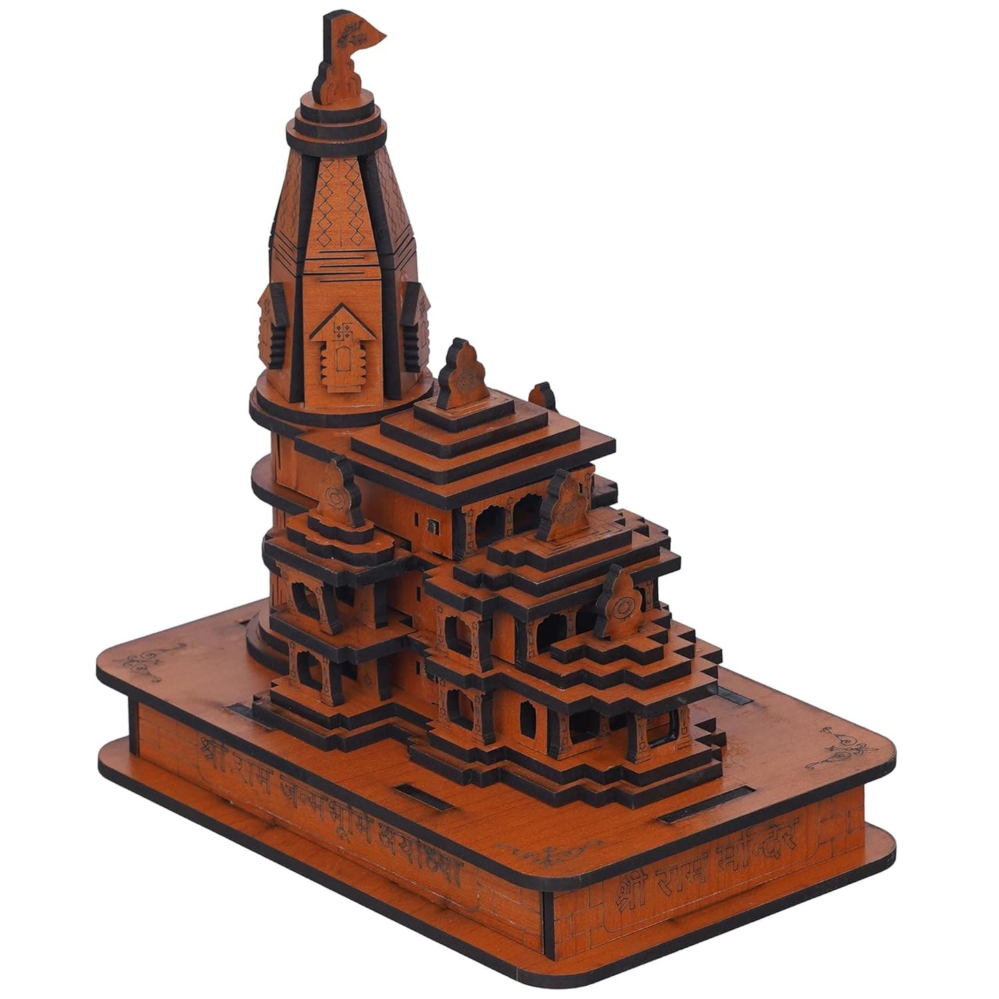 Webelkart Premium Ram Mandir Ayodhya Temple Plywood Mandir Pooja Room Home Decor Office/Home Temple Wooden (7" Inches) Wood Color