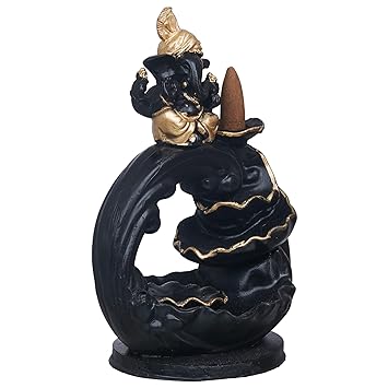 JaipurCrafts Premium Polyresin Backflow Ganesha Smoke Fountain Incense Holder with 10 Units backflow Incense Stick Holder Cones for Pooja, Meditation, Prayer, Home Decoration (7.5" Inches)