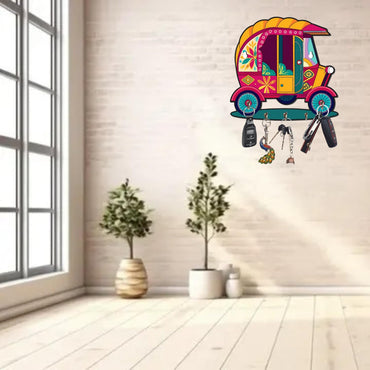 Webelkart Antique Auto Shape Rajasthani Print Wooden Key Holder for Home/Office Decor-Keychain Holder for Wall Decor, Key Holder for Home Decor,Home Decorative Item