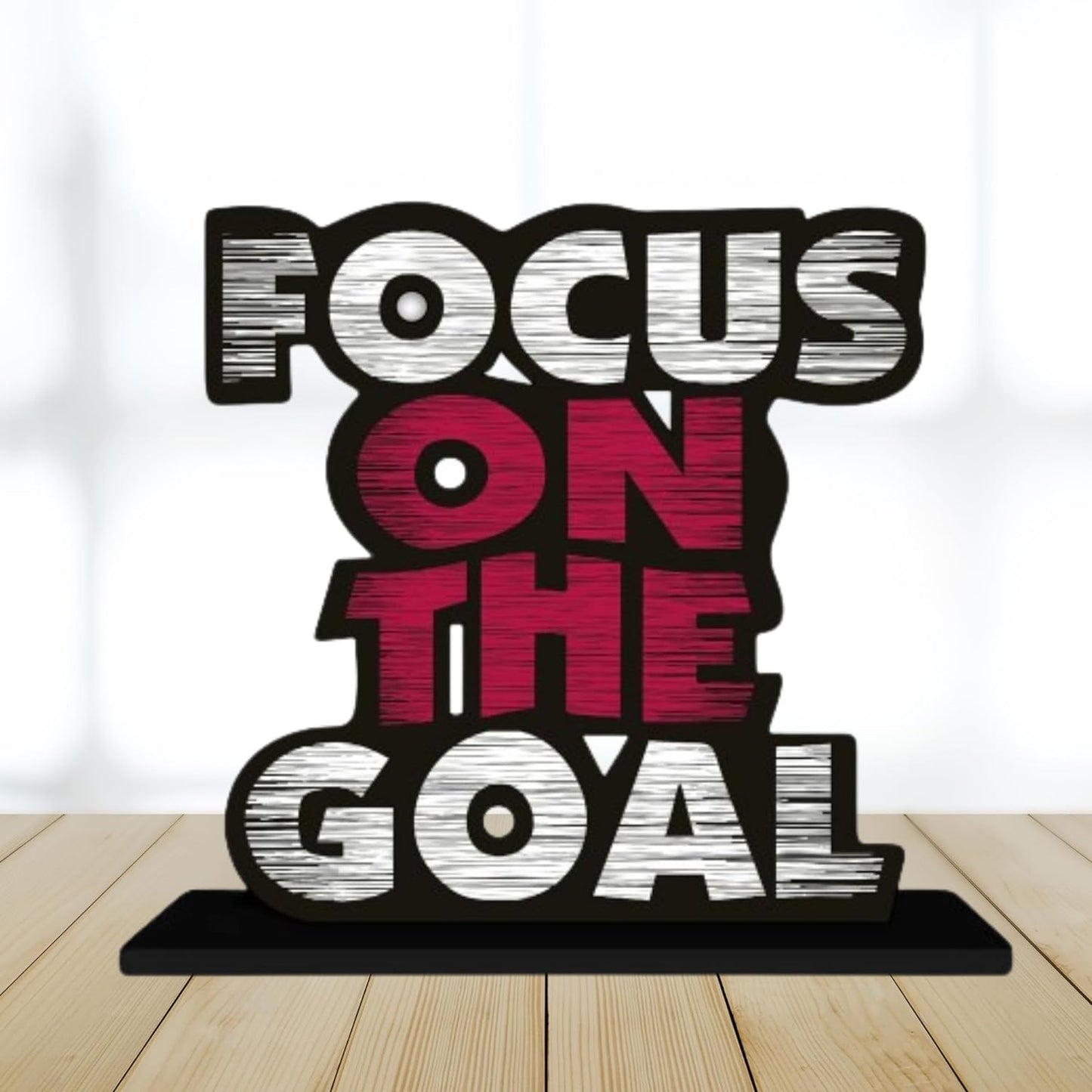 JaipurCrafts Premium Wooden Focus On The Goal Motivational Quotes Table Decoration for Office Desk | Home Decor Item | Living Room | Modern Art Wood Showpiece Gift Items