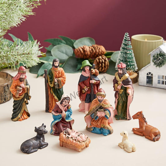 Webelkart Premium Christmas Decorations Items Jesus Nativity Crib Set - Christmas Crib Statues 8 Piece Resin Multicolor Christmas Decorations for Home & Office/Christmas Nativity Set