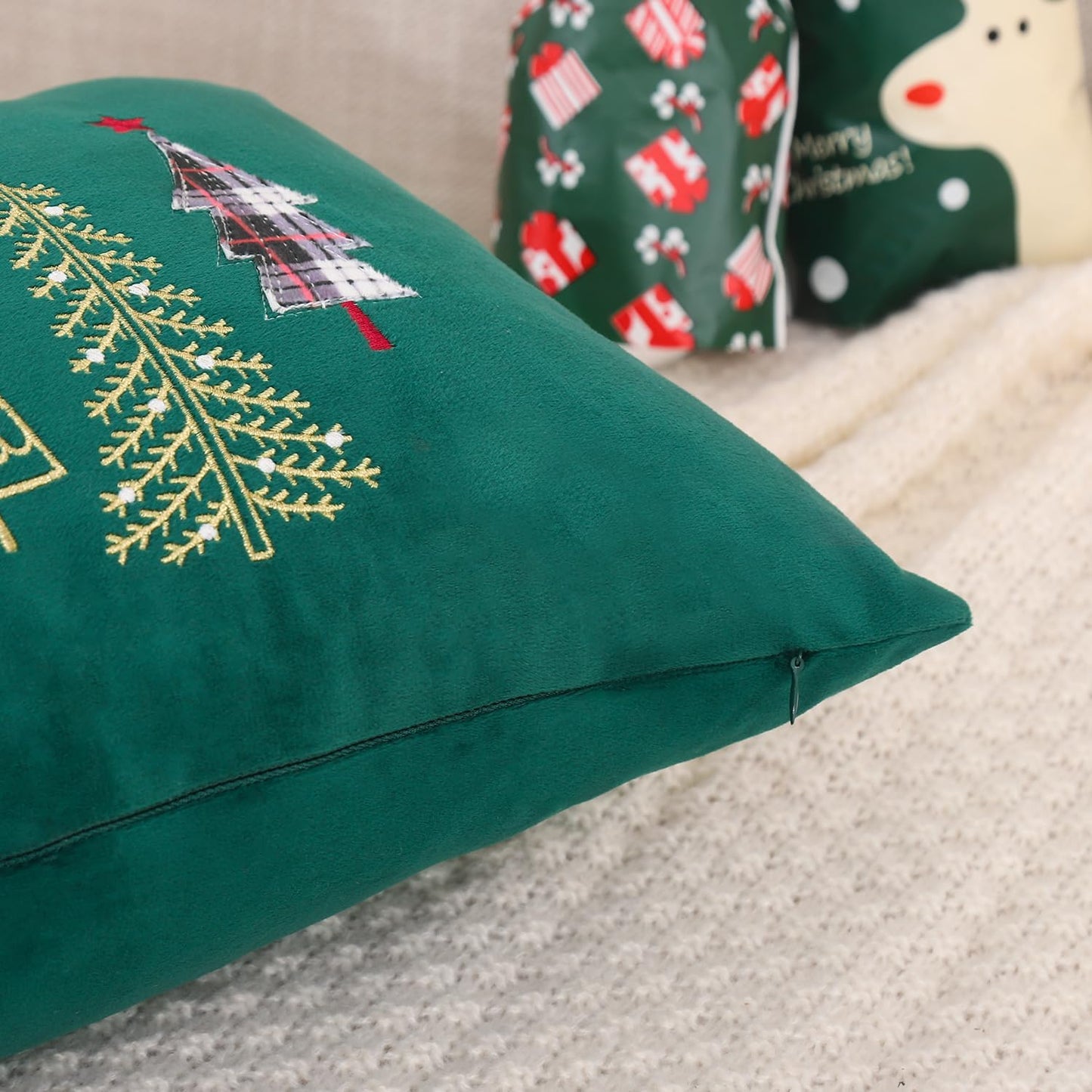 16 x 26 CM set of 2 Tree Embroidery velevt pillow with filler