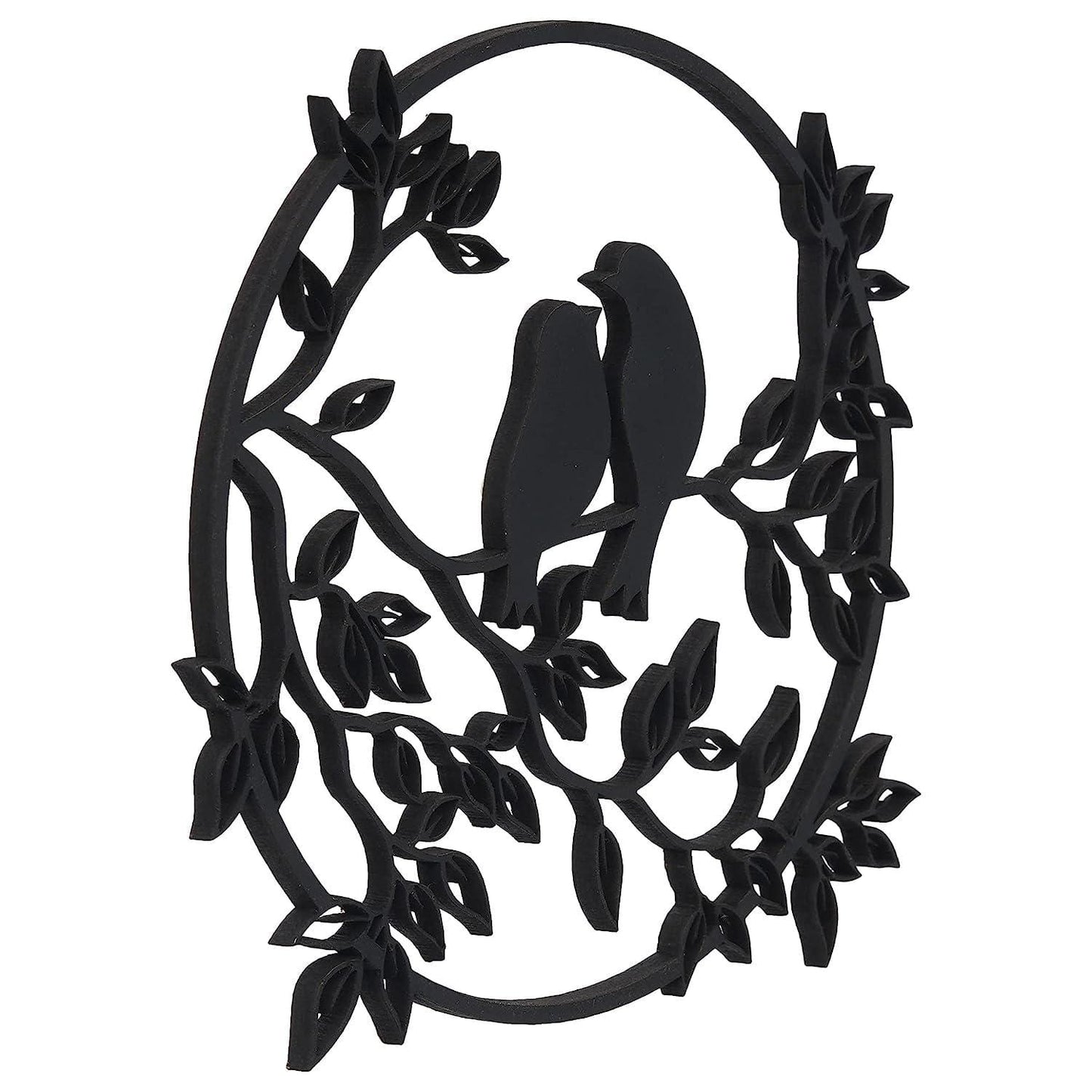Webelkart® Premium Laser Cut Wooden Tree With sparrow Wall Hanging for Wall Decor, Home Decor, Christmas Dec0or- 7 Inch (Wood, Black) Wall Sculptures