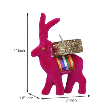 Webelkart Cute Christmas Reindeer Tealight Candle Holder - 2 pc (Pink) Reindeer Shaped tealight Holder, Diwali Gift, Diwali Lights, Diwali tealight