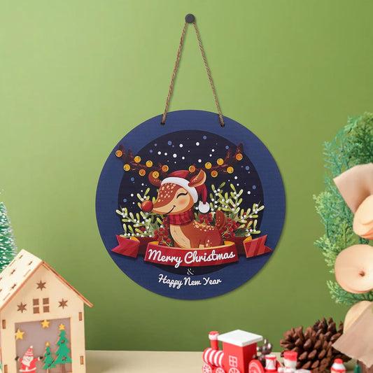 Webelkart Merry Christmas and Happy New Year Printed Wall Hanging/Door Hanging for Home and Office Decor Christmas Decorations Items (Multi Color_14.5 inches)