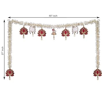 JaipurCrafts Premium Traditional Handmade Lotus and Ganesha with Cow Door Hanging/Bandarwal/Toran for Door, Traditional Bandarwal for Door, 40" inch Length, Multicolour,