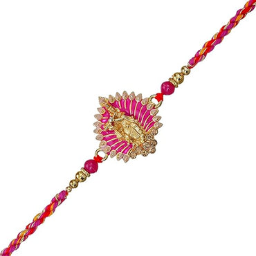 Webelkart Krishna Designer Rakhi for Brother with Gift - Set of 1 Rakhi With Set of 4 Miniature Buddha Monk Figurines Showpiece For Home With Chawal And Greeting Card