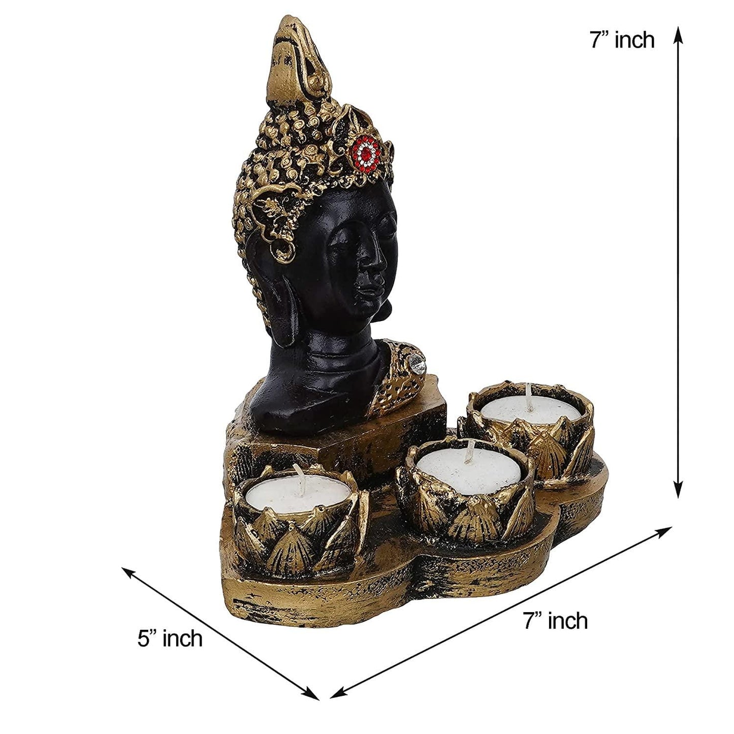 Webelkart Polyresin Buddha Tealight Candle Holder with Free 3 Tealights Candles| tealight Candle Holder for Home and Office Decor Gifts Items Pooja Room( Gold, 7Inch)