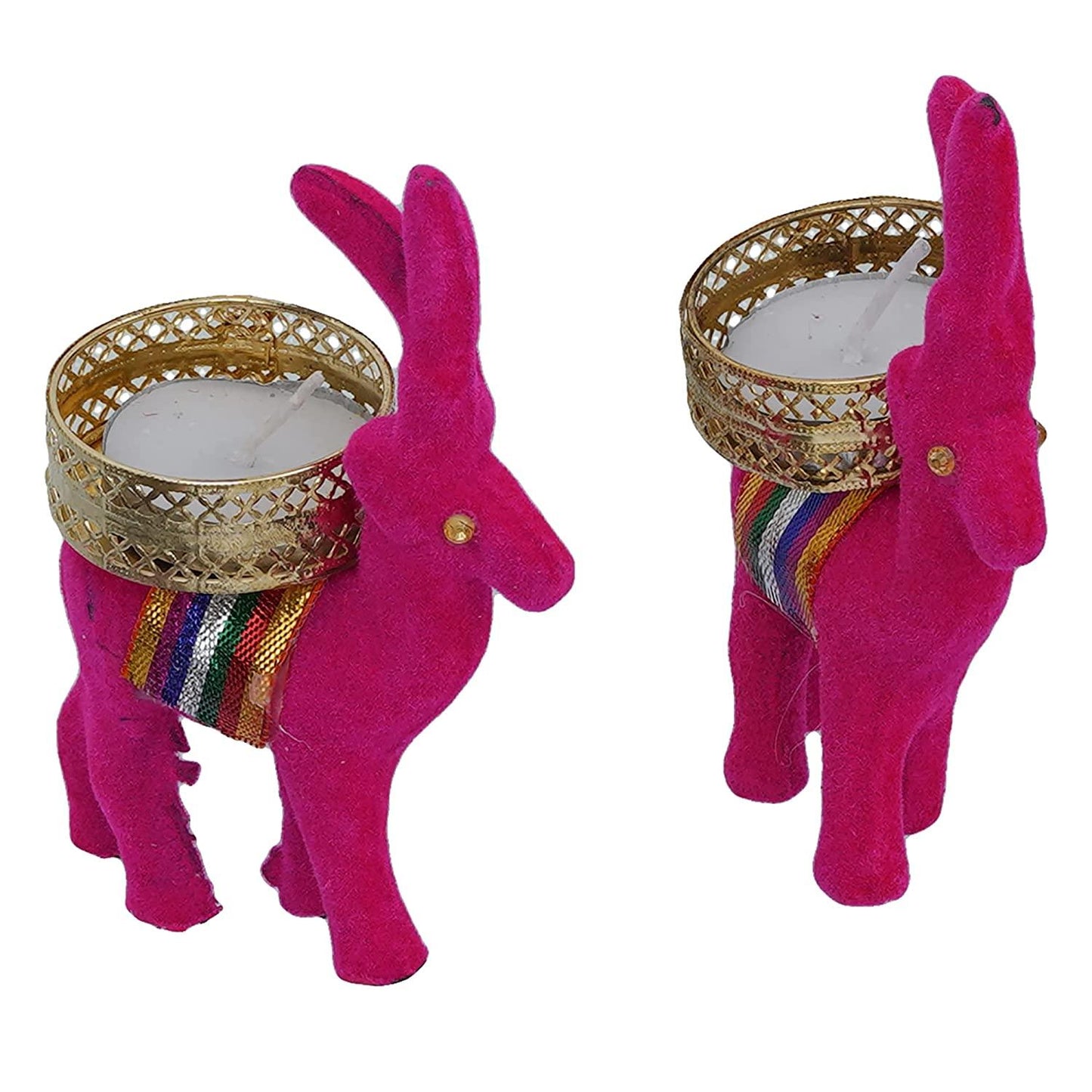 Webelkart Cute Christmas Reindeer Tealight Candle Holder - 2 pc (Pink) Reindeer Shaped tealight Holder, Diwali Gift, Diwali Lights, Diwali tealight