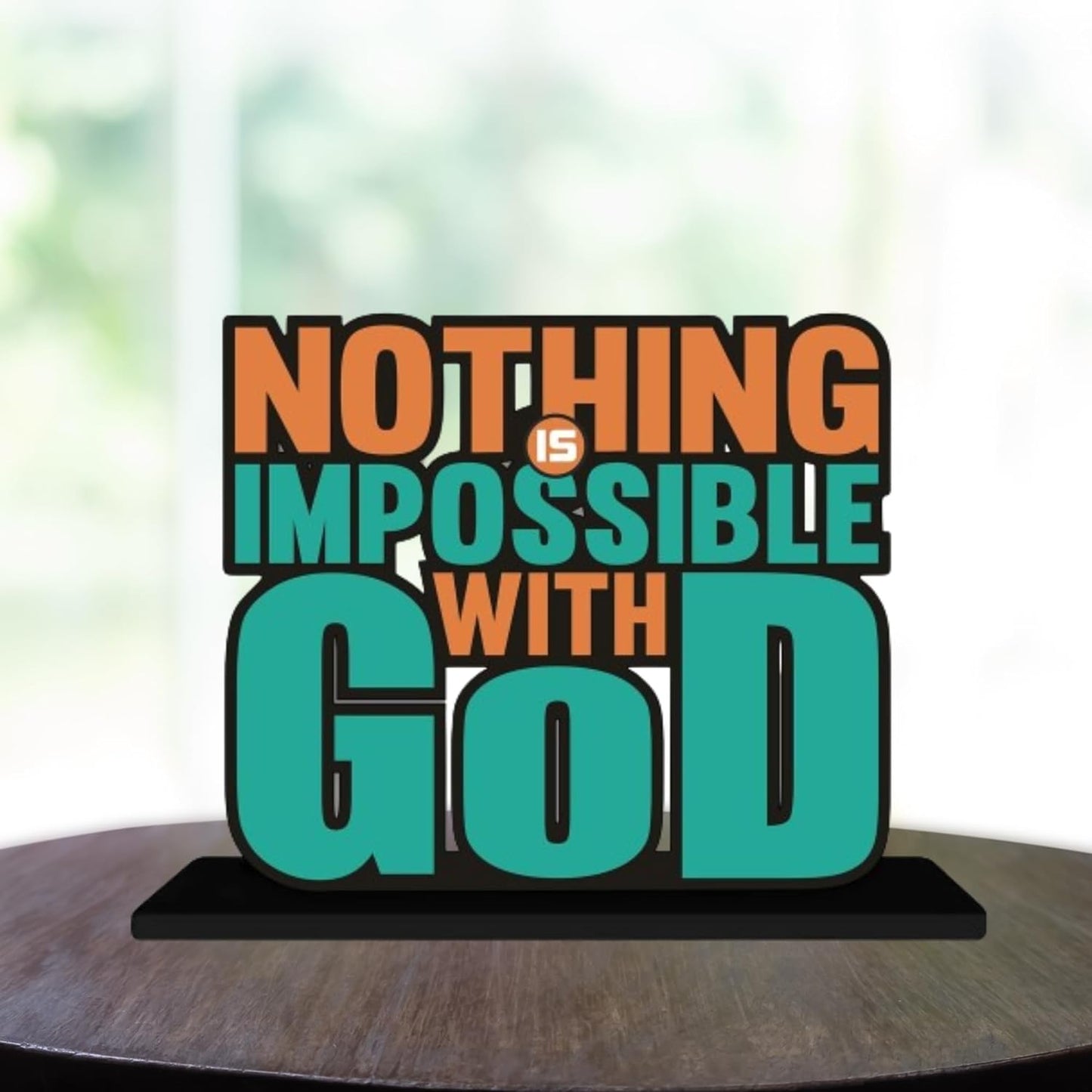 JaipurCrafts Wooden Nothing is Impossible with God Motivational Quotes Table Decoration for Office Desk | Home Decor Item | Living Room | Modern Art Wood Showpiece Gift Items