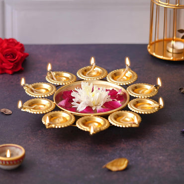 Webelkart Premium Gold Plated Flower Decorative urli Bowl for Home Decor- Handcrafted Bowl for Floating Flowers-Diwali Decoration Items (9.84" Inches)