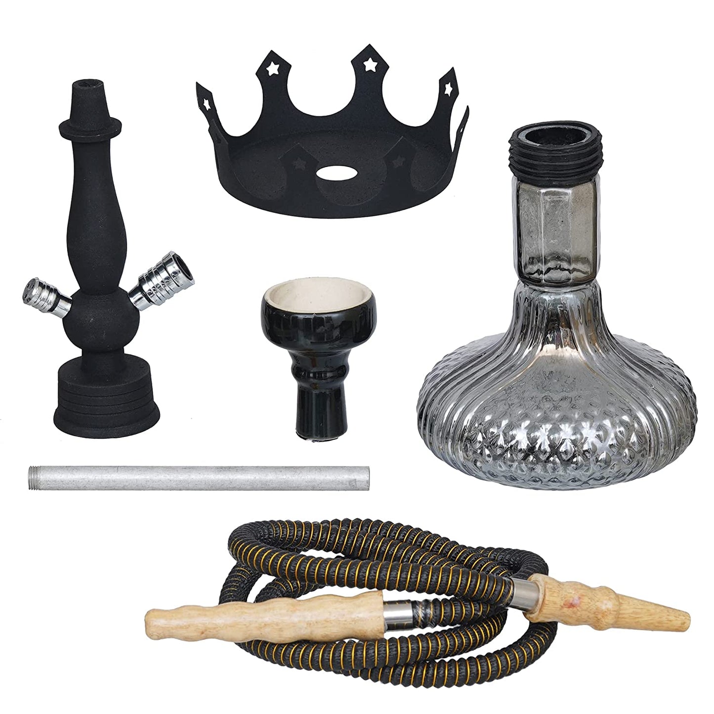 JaipurCrafts Antique King Designer Black Russian Hookah Set for Home Decor (17" Inches)