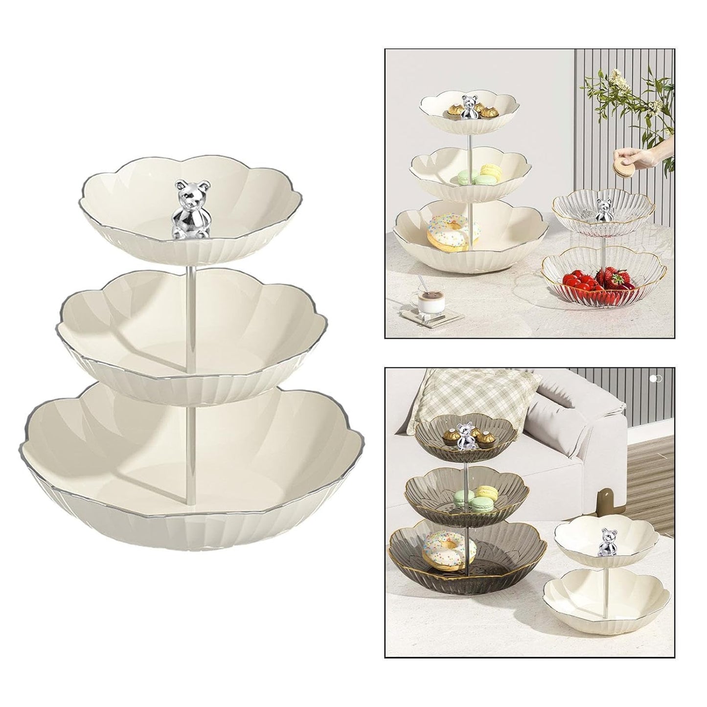 Cake Stand Multipurpose Dessert Cupcake Stand for Party Pastry Afternoon Tea White 3 Tier