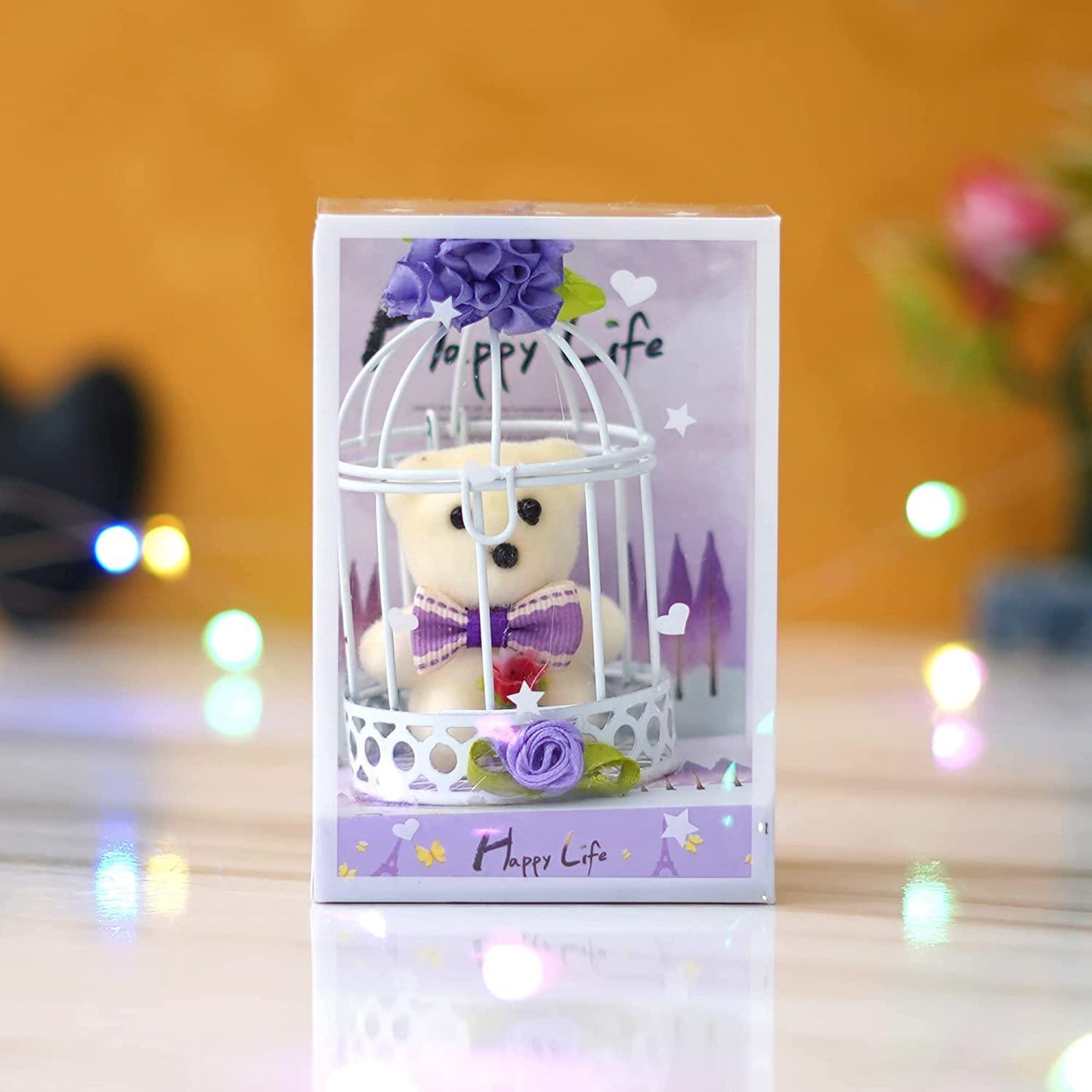 Webelkart®️ Premium Cute Little Teddy Sitting in Plastic Cage Showpiece for Her / Girlfriend / Wife / Fiancee / Valentines Day (Blue)