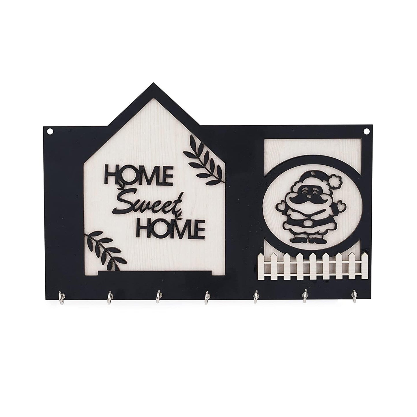 Webelkart Premium Home Sweet Home with Santa Claus Wood Key Holder for Home,Christmas Decoration and Gift Items for Home Decor ( 12 x 8, 7 Hooks)