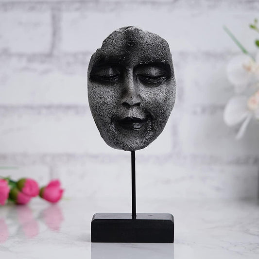 Webelkart Poly Resin Human Face Sculptures Showpieces On Stand Showpiece for Home Decoration Living Room Bedroom Office Décor (Black, 9 Inches)