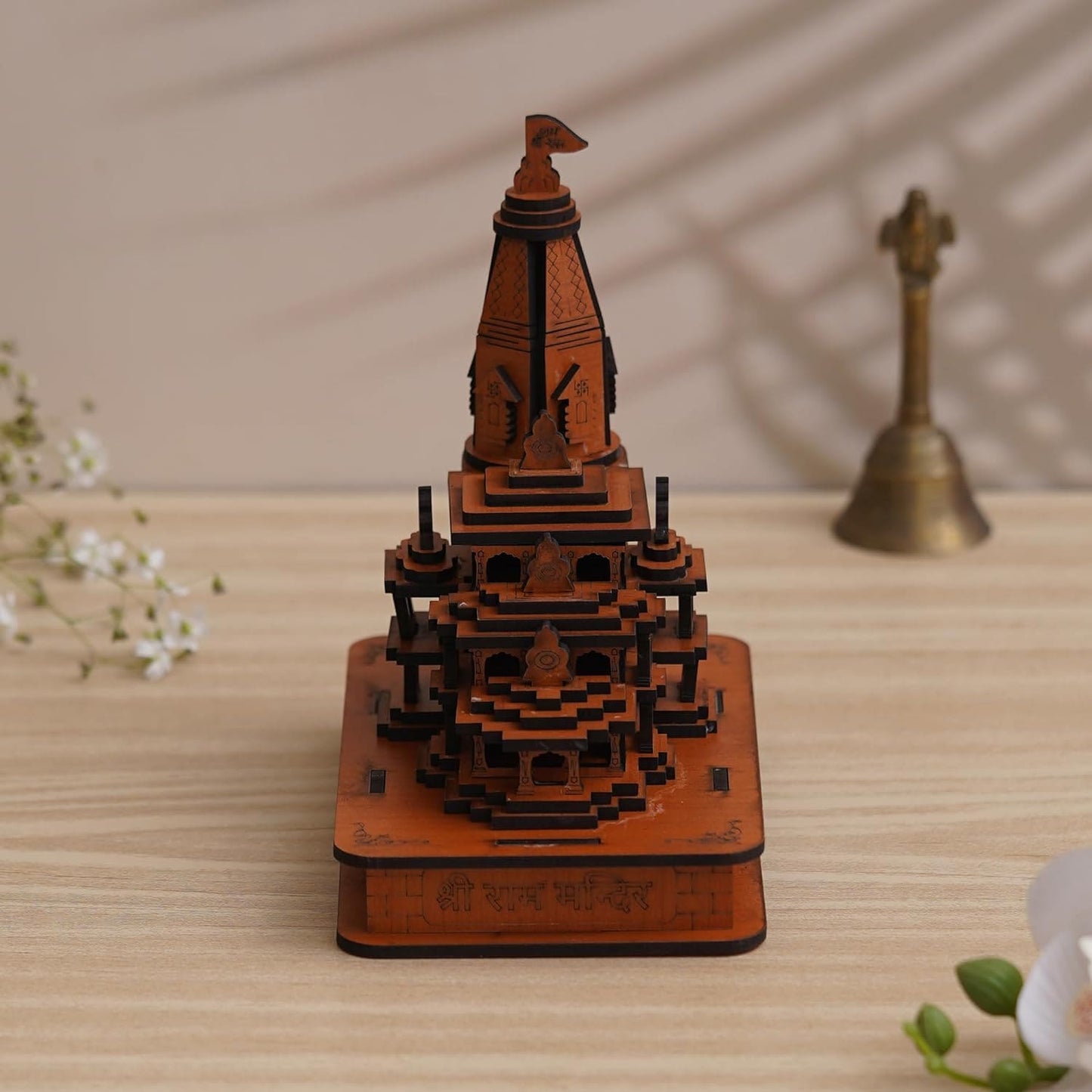 Webelkart Premium Ram Mandir Ayodhya Temple Plywood Mandir Pooja Room Home Decor Office/Home Temple Wooden (7" Inches) Wood Color