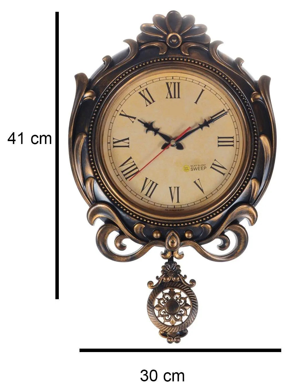 WebelKart Decorative Retro High Quality Designer Antique Pendulum Wall Clock (16 in x 12 in- Gold)
