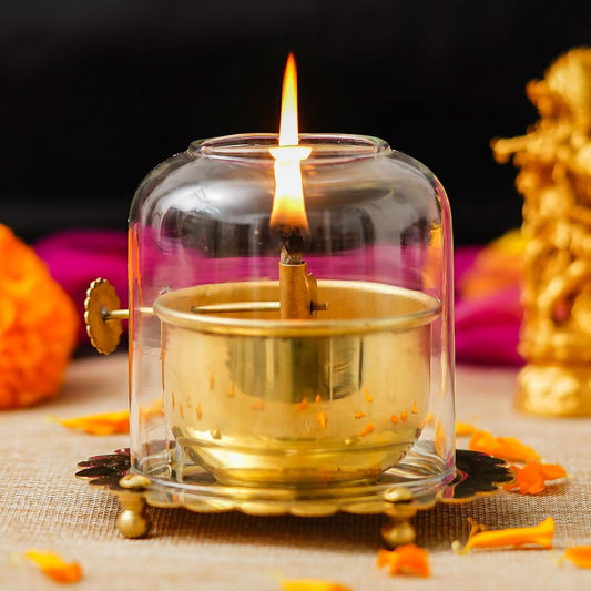 Webelkart Antique Lanterns for Home Decor Akhand Diya with Lifting Screw for Puja Decor|Oil Puja Lamp for Aarti Pooja Article Metal Diya for Diwali ( 3" Inches- Metal )