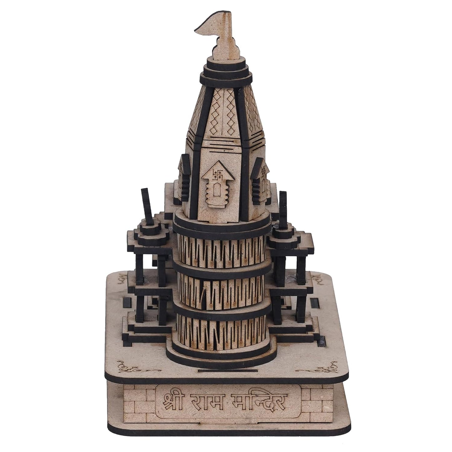 Webelkart Premium Ram Mandir Ayodhya Temple Plywood Mandir Pooja Room Home Decor Office/Home Temple Wooden Ram Mandir (7" Inches) Brown Color