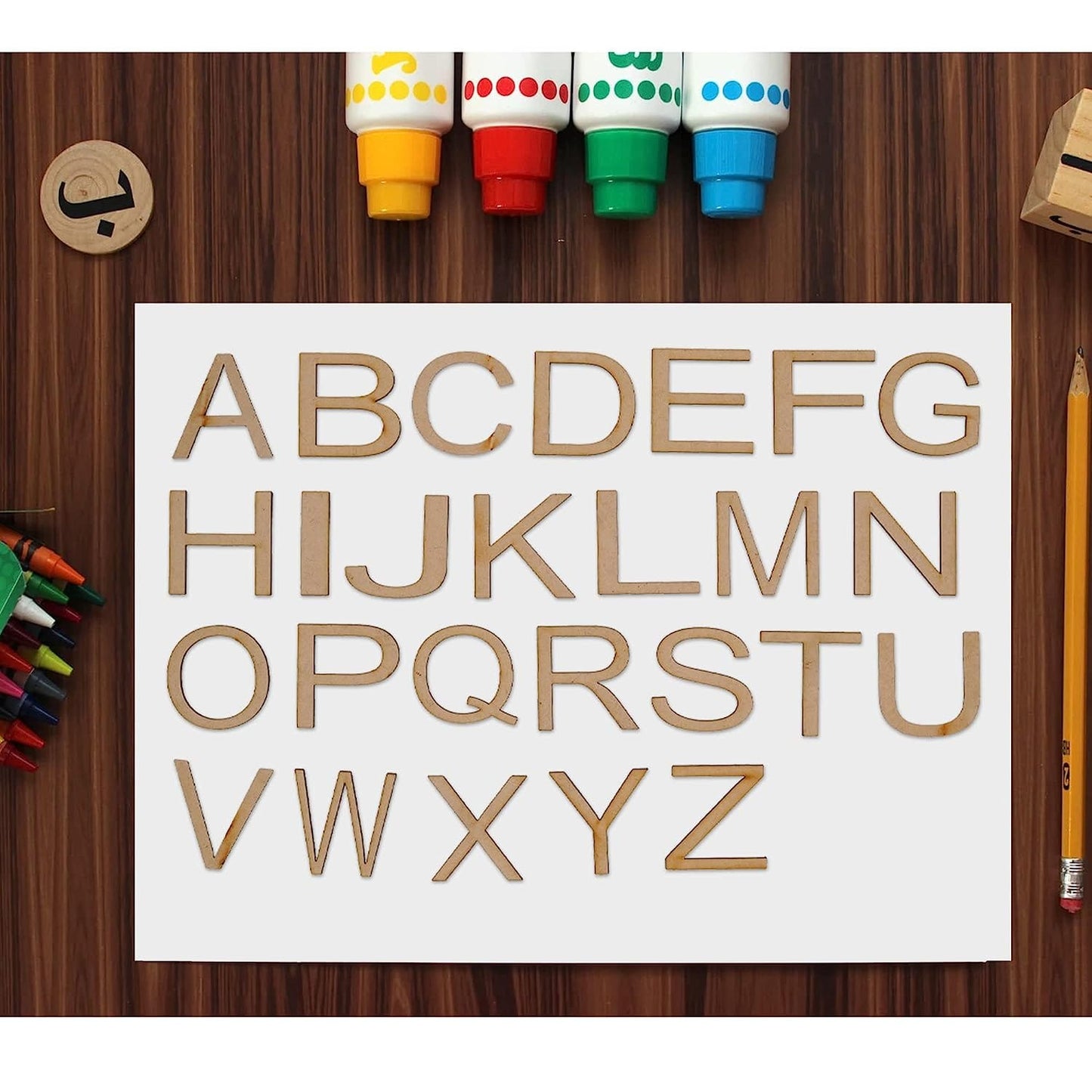 Webelkart Premium Laser Cut 26 PES Capital Alphabet Letter for Kids Learning Gift/Wall Decor/Letter Board/School Board (Wood Colour)