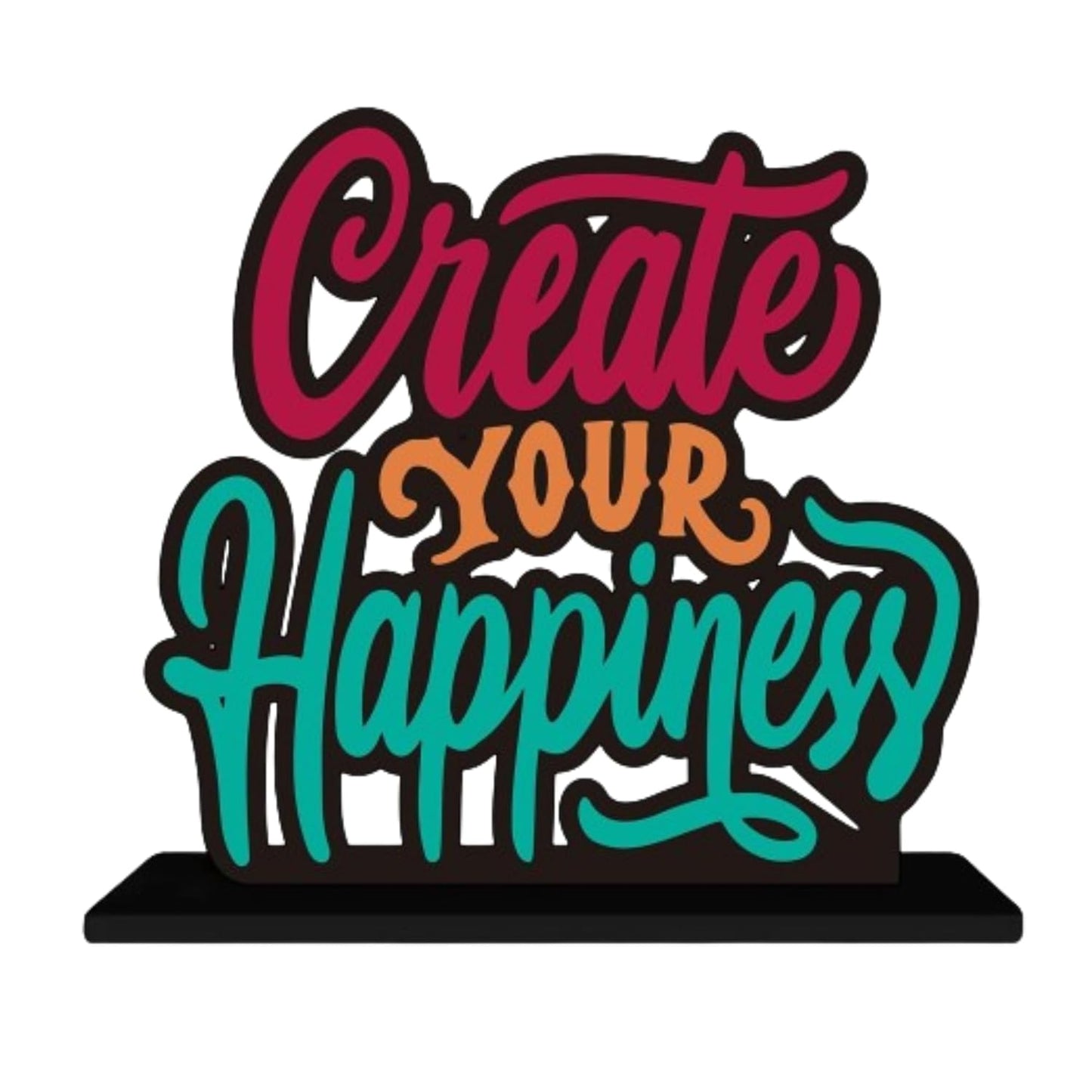 JaipurCrafts Wooden Create Your Happiness Motivational Quotes Table Decoration for Office Desk | Home Decor Item | Living Room | Modern Art Wood Showpiece Gift Items