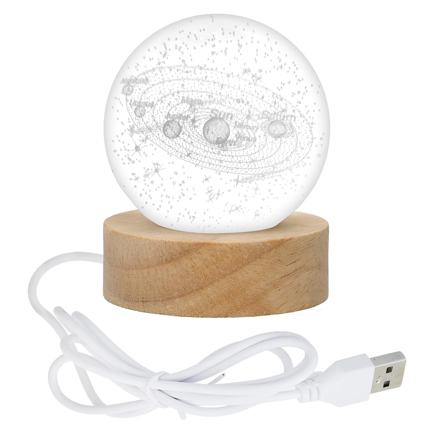 Webelkart Universe Solar System 3D Crystal Moon Lamp Night Light for Home Decor/Crystal Ball Night Light with Warm White Dimmable LED lamp for Home Diwali Decoration Item(3" Inches)