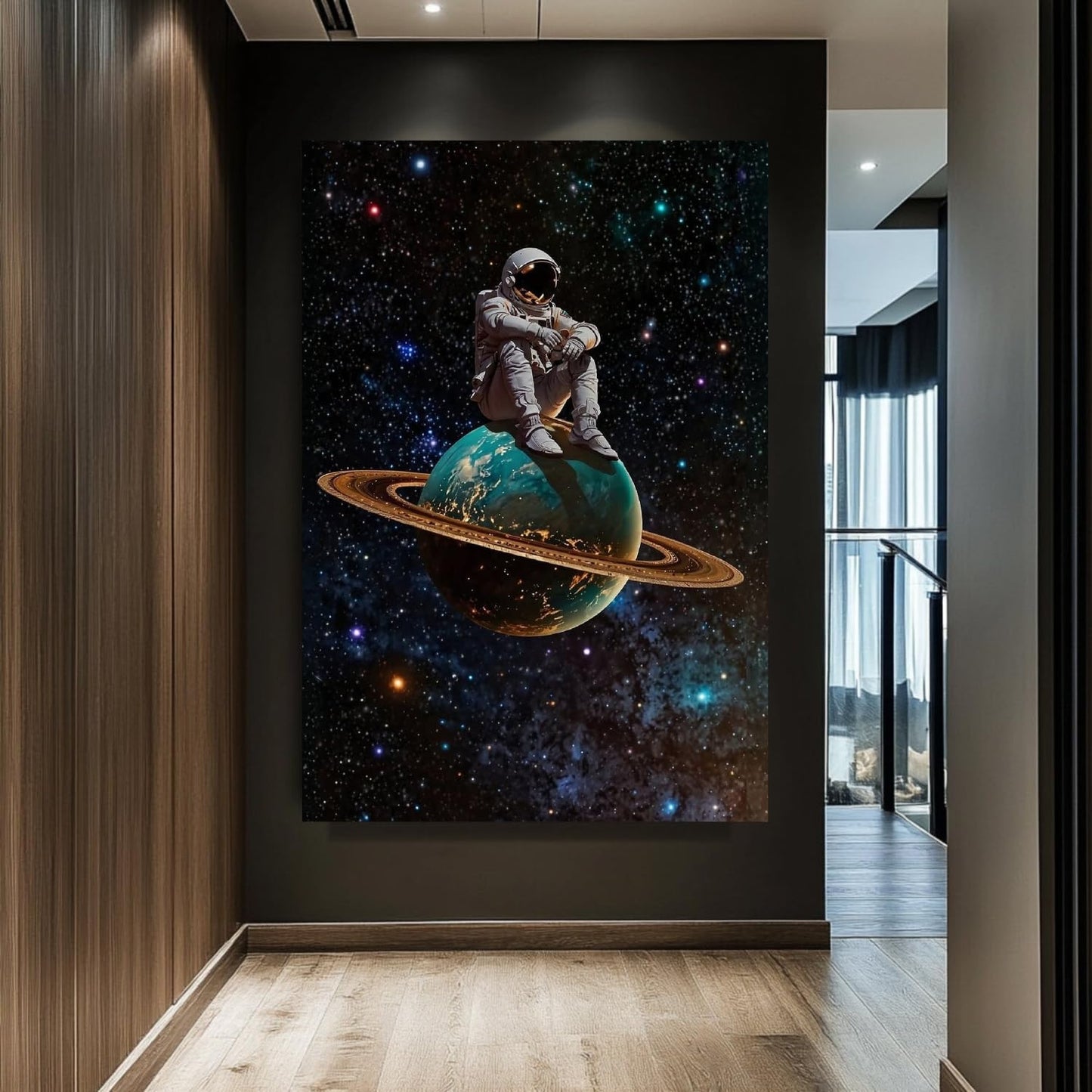 Webelkart Antique Wooden Canvas Astronaut Print Wall Painting For Wall Decor/Wall Art Print for Living Room/Home Decoration Gift Item, Wall Painting (19 x13 Inches)